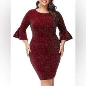 Plus Size Dress For Women Elegant Bell Sleeve Wedding Dresses 18 Plus Wine